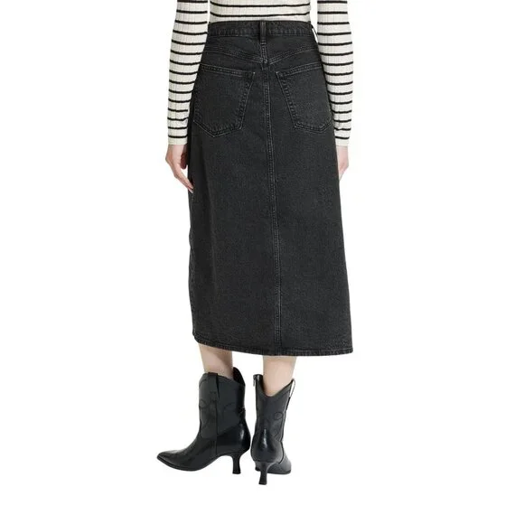 NWT Universal Thread Women's Size 16 Black A-line Midi Denim High Rise Skirt - Picture 2 of 13